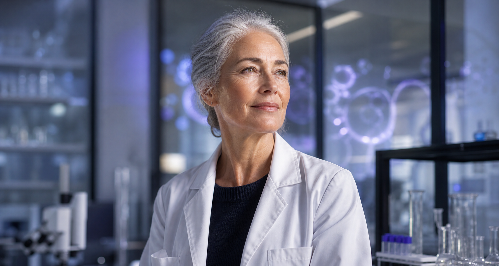 Healthy older laboratory researcher in a cellular science environment