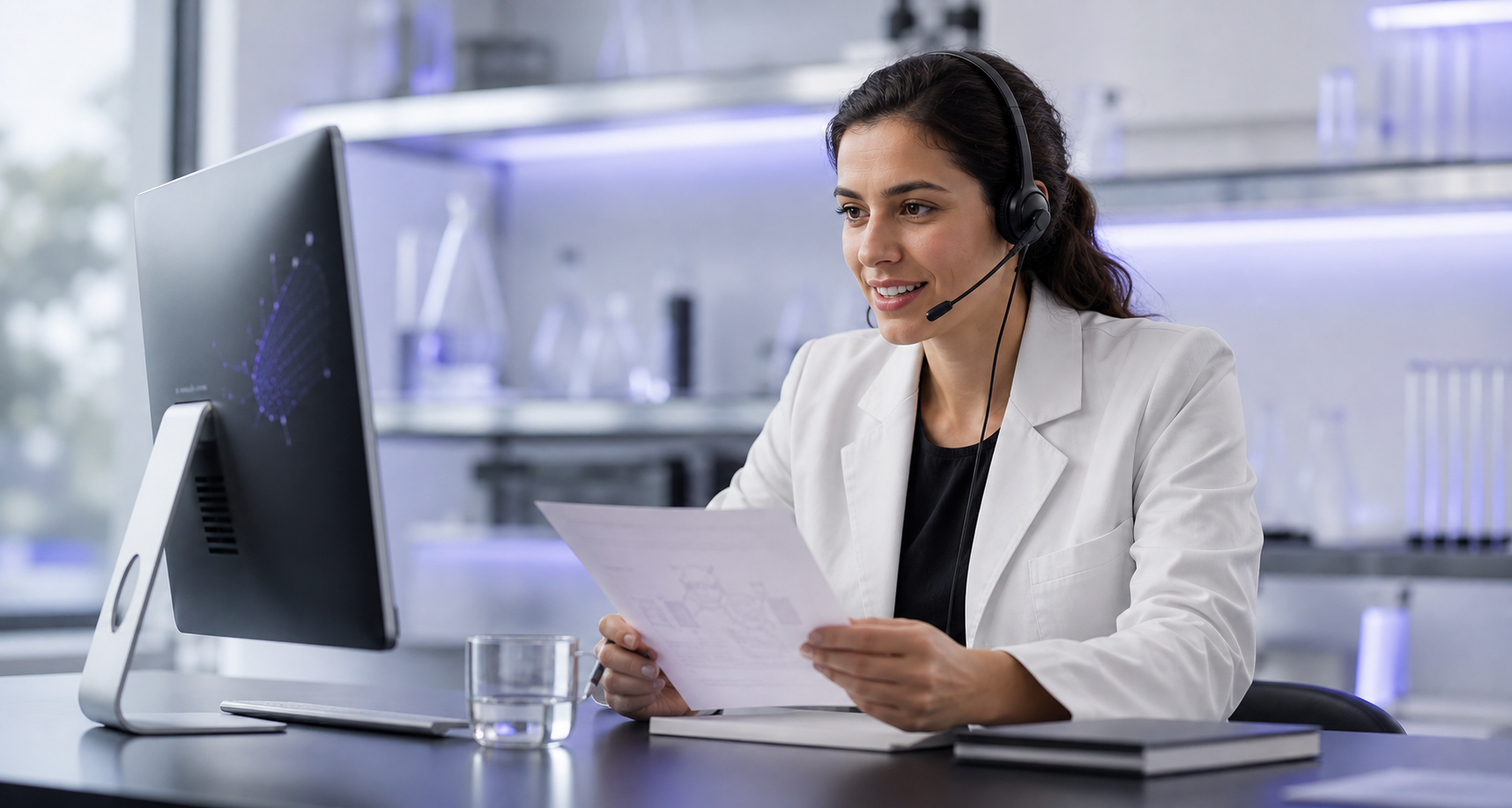 Research support specialist assisting a customer with laboratory documentation